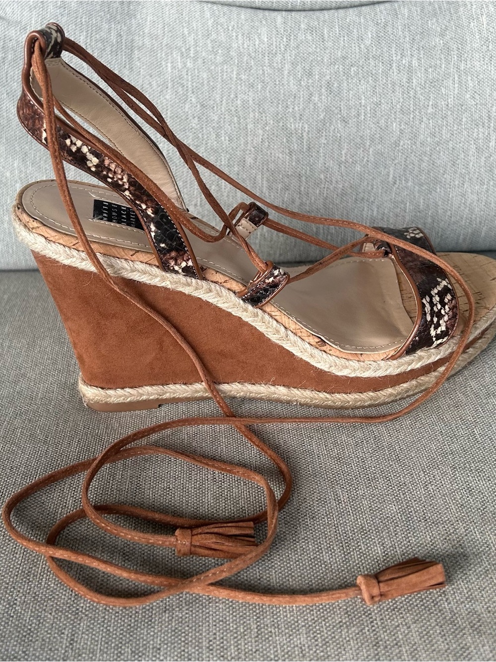 White House Black Market Tan Brown Espadrille Wedge Lace-Up Sandals